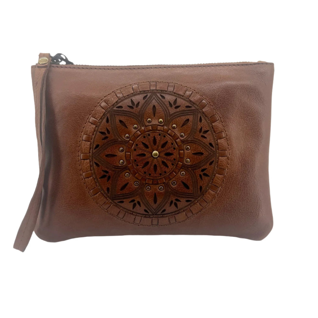 Leather Wristlet Bag - Tan - ML1 - Pizazz BoutiqueModapelle