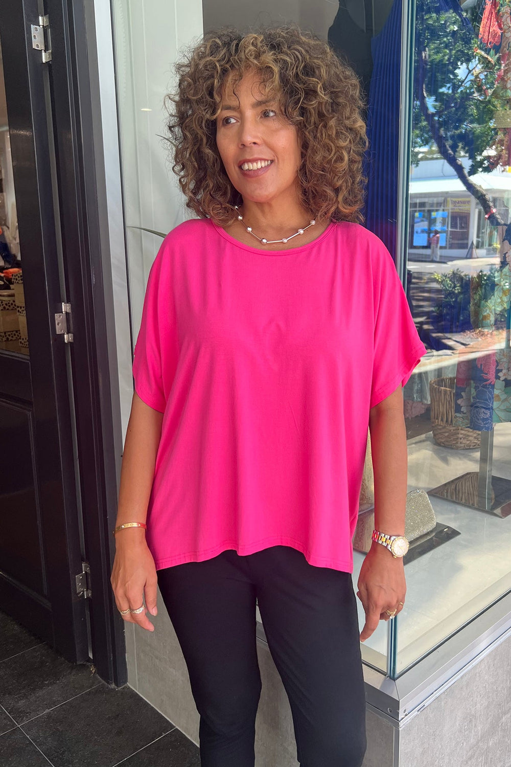 Lina Short Sleeve T-Shirt - Hot Pink - BO2 - Pizazz BoutiqueBamboo