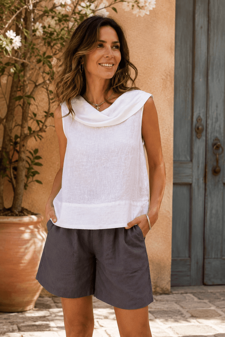 Linen Cowl Neck Top - White - SS39 - Pizazz BoutiqueSee Saw