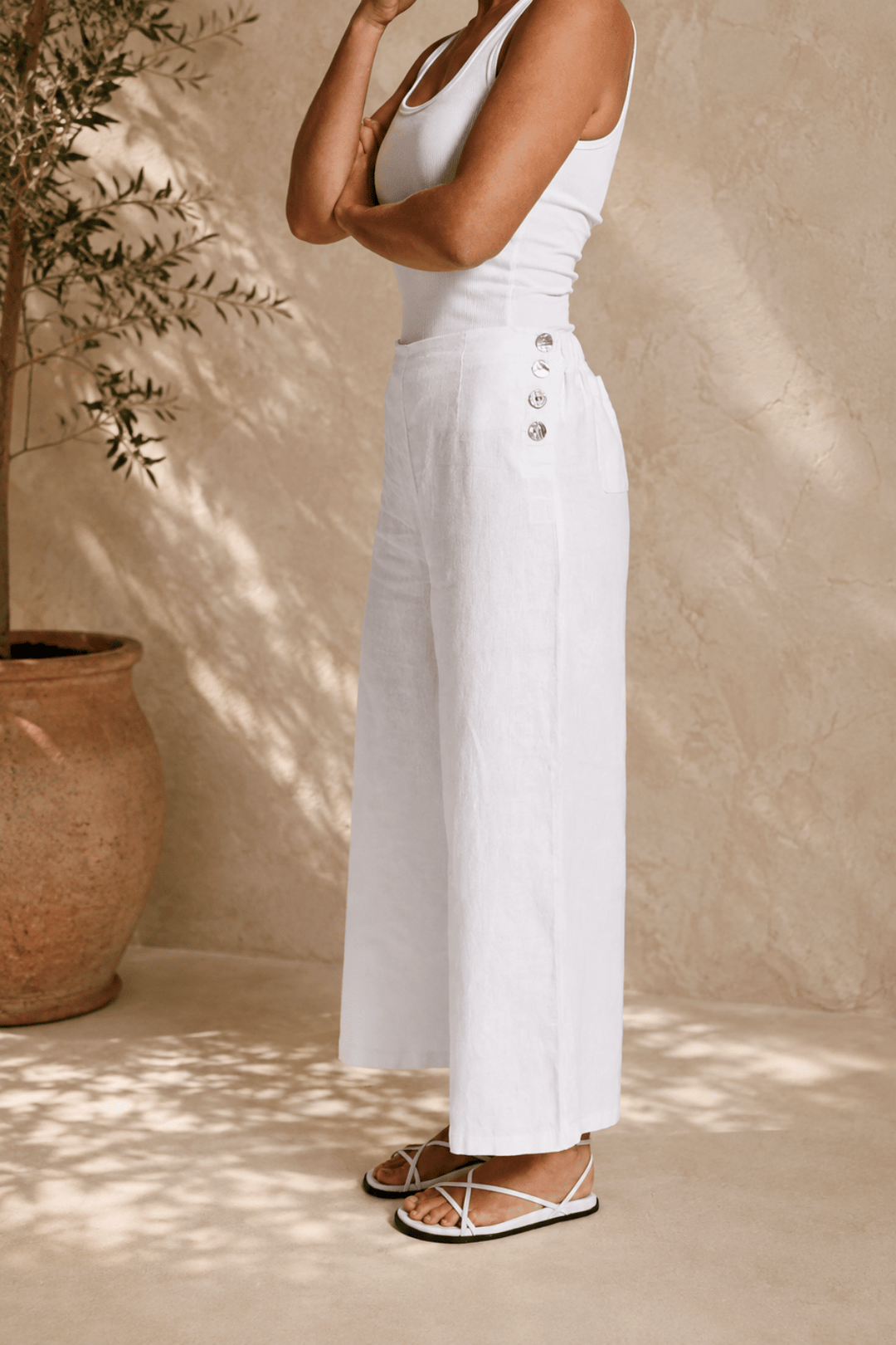 Linen Palazzo Pant - White - SS29 - Pizazz BoutiqueSee Saw