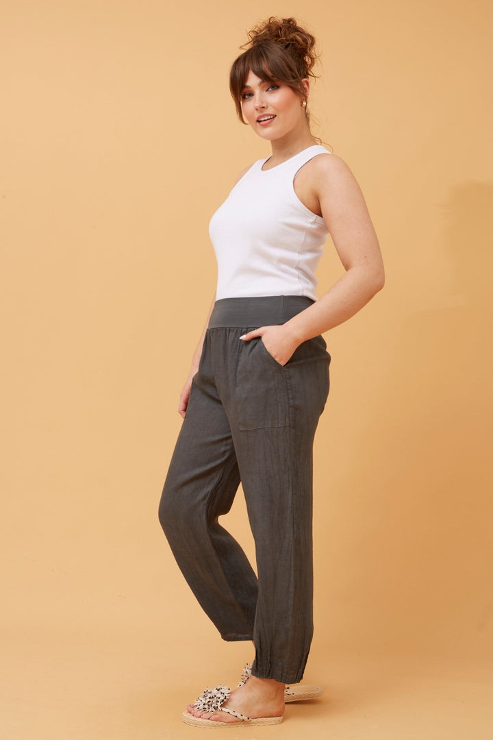 Linen Pant - Charcoal - CK21 - Pizazz BoutiqueCaroline Morgan