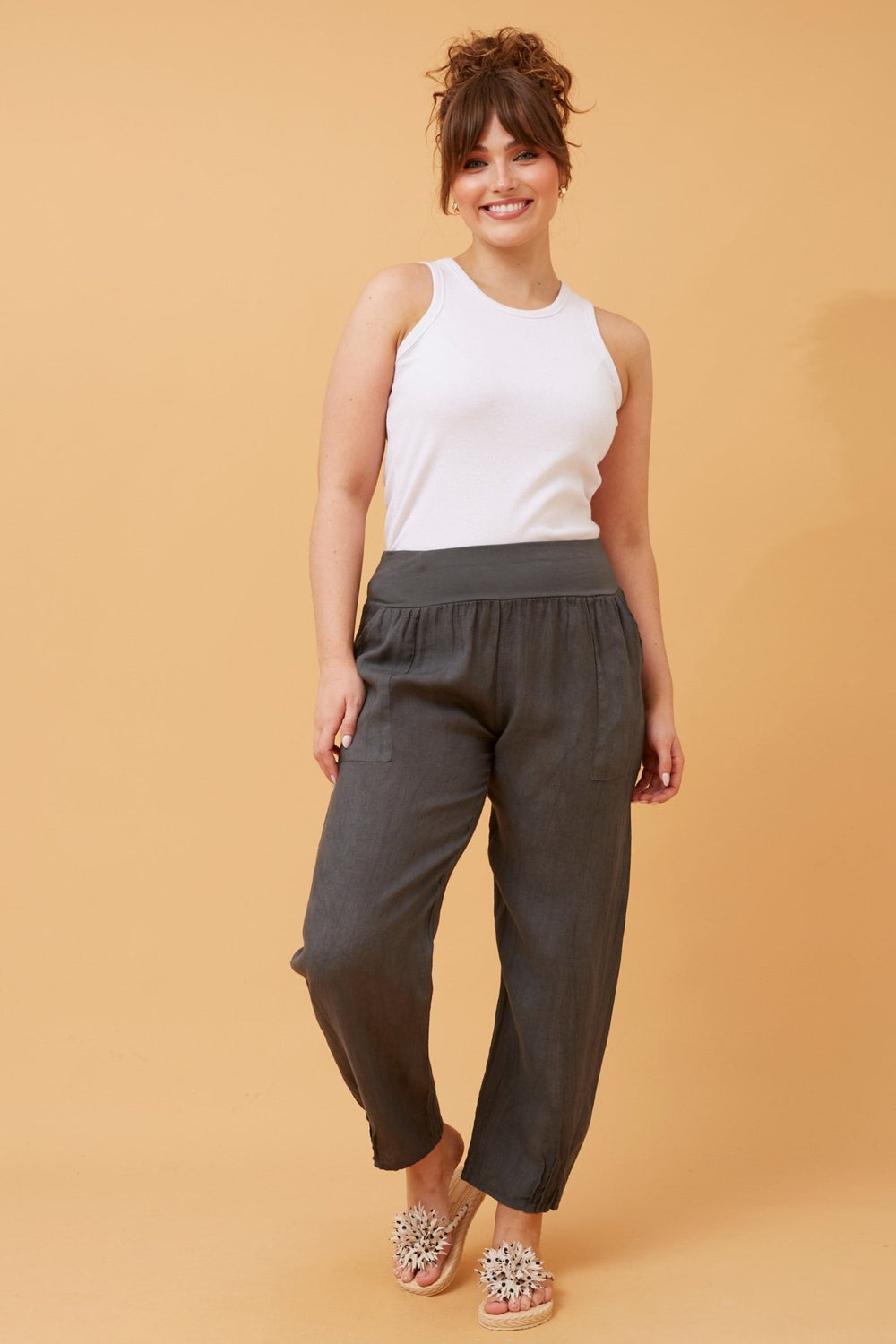 Linen Pant - Charcoal - CK21 - Pizazz BoutiqueCaroline Morgan
