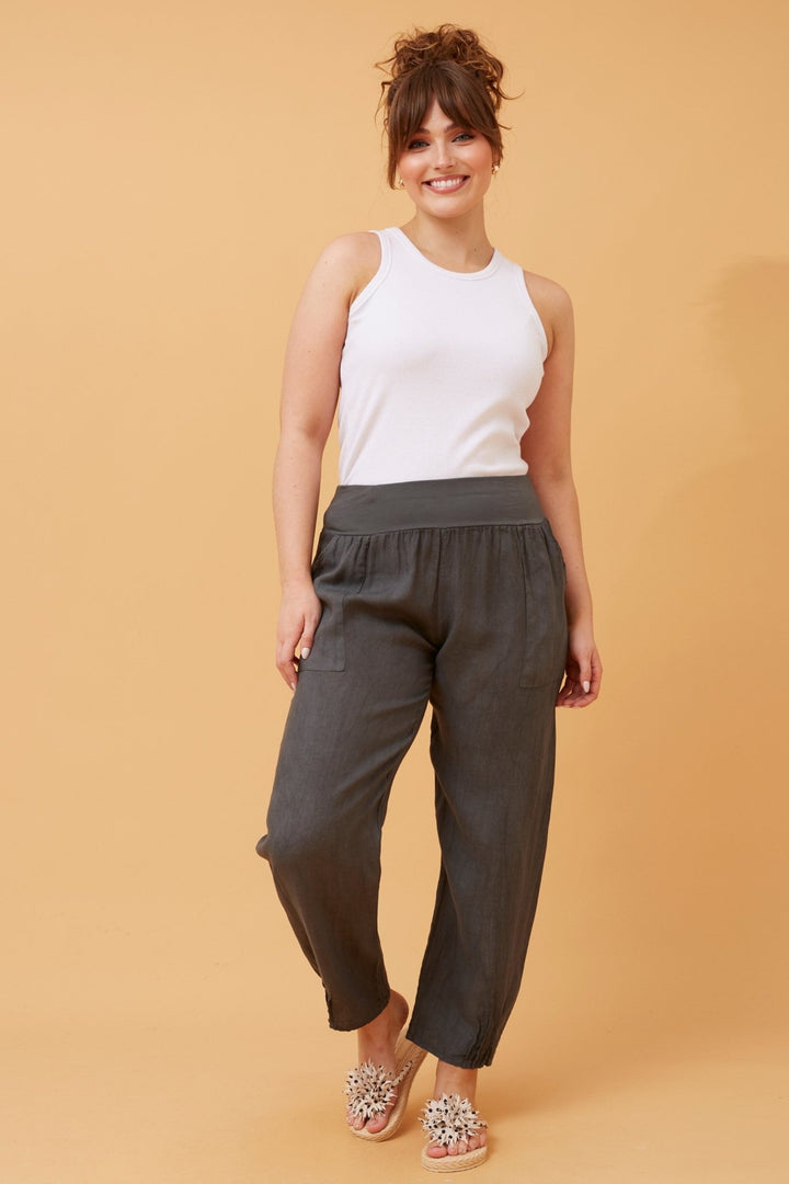 Linen Pant - Charcoal - CK21 - Pizazz BoutiqueCaroline Morgan
