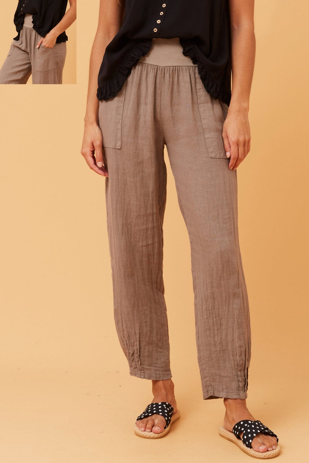 Linen Pant - Fango - CK21 - Pizazz BoutiqueCaroline Morgan