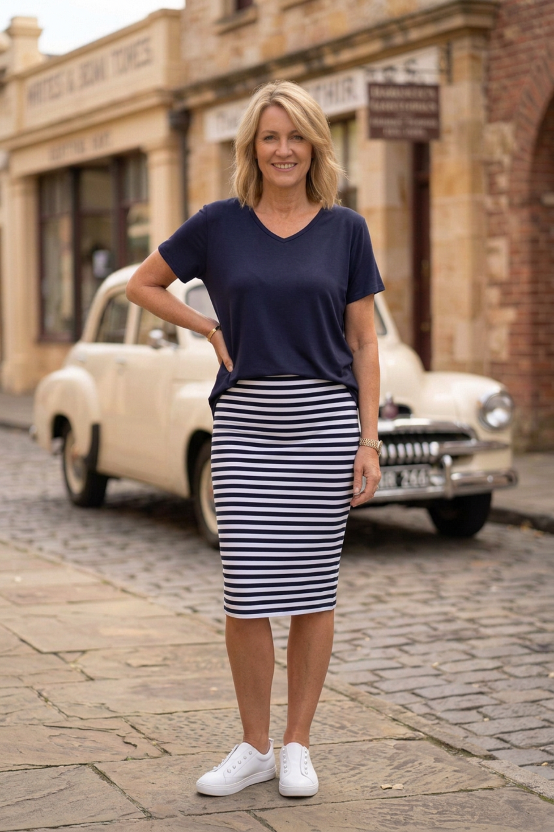 Lisa Striped Skirt - Navy/White - BO1