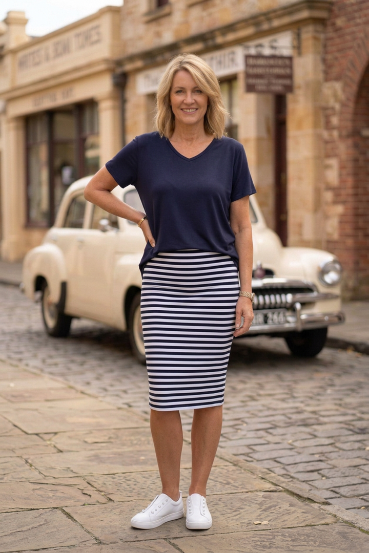 Lisa Striped Skirt - Navy/White - BO1