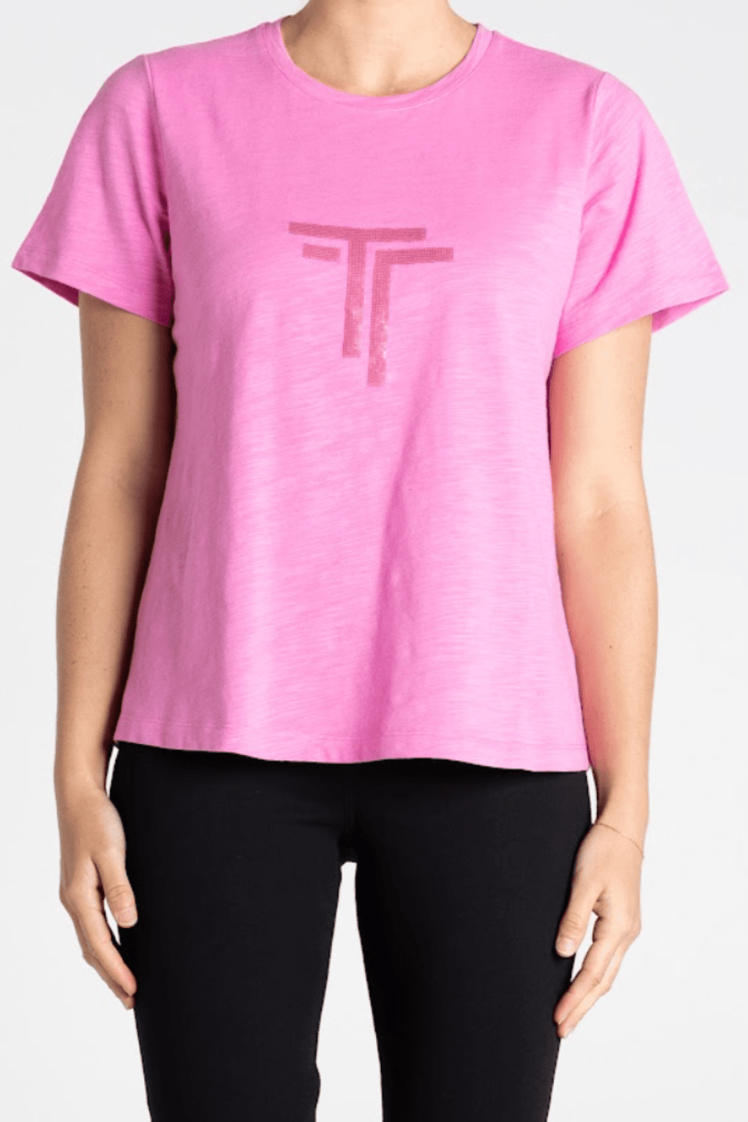 Logo Sequin Crew Neck Tee - Ultra Pink - TT23 - Pizazz BoutiqueTwo - T's