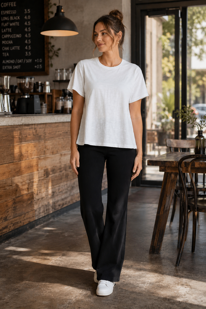 Logo Sequin Crew Neck Tee - White - TT23