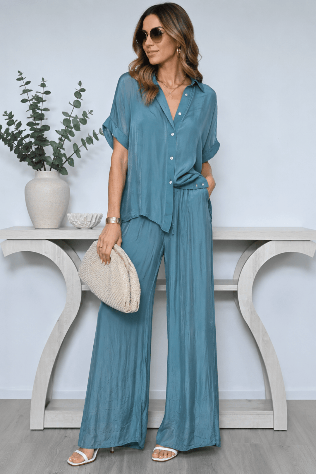 Lola Layer Pant - Teal - CC15 - Pizazz BoutiqueCali & Co