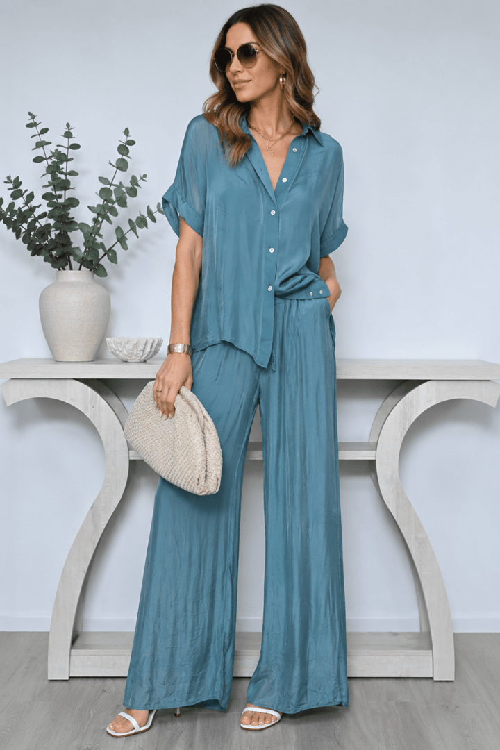 Lola Layer Pant - Teal - CC15 - Pizazz BoutiqueCali & Co