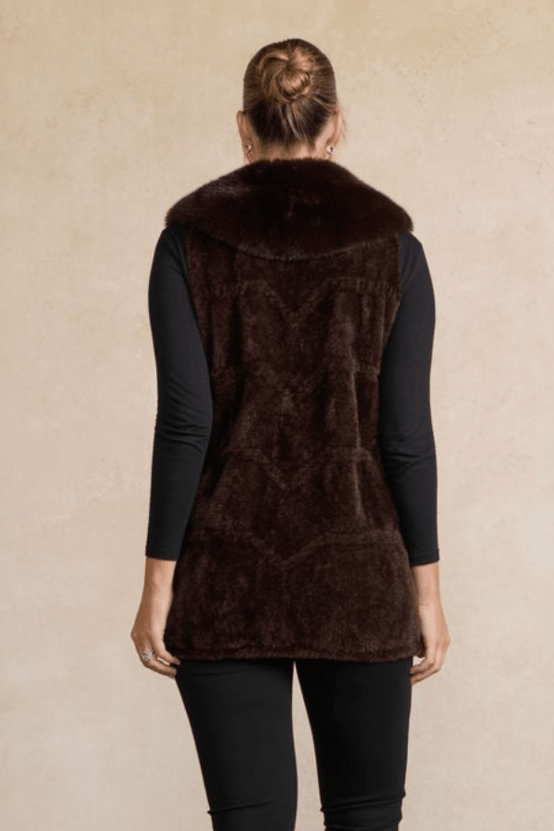 Long Faux Fur Vest - Chocolate - CJ28 - Pizazz BoutiqueHolmes & Fallon