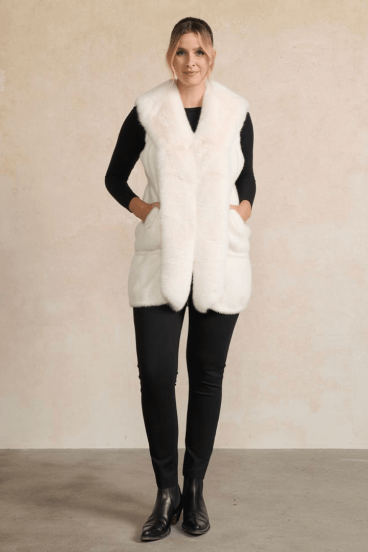 Long Faux Fur Vest - Cream - CJ28 - Pizazz BoutiqueHolmes & Fallon