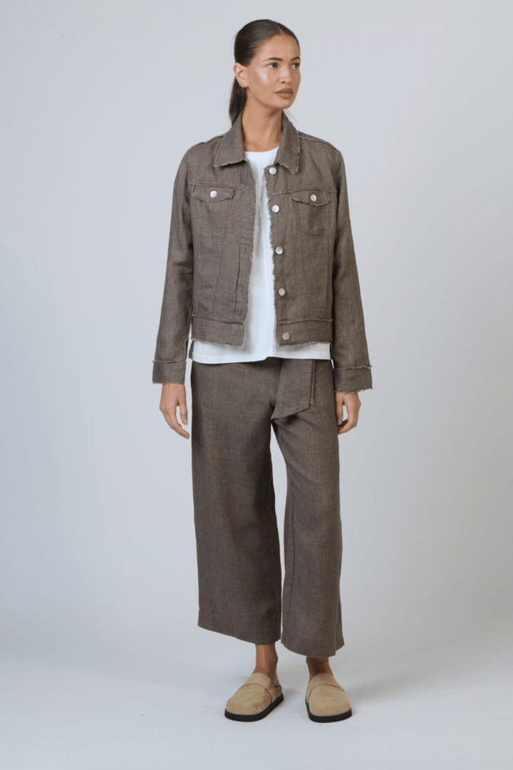 Lucy Linen Jacket - Cigar - OJ6 - Pizazz BoutiqueNaturals By O & J