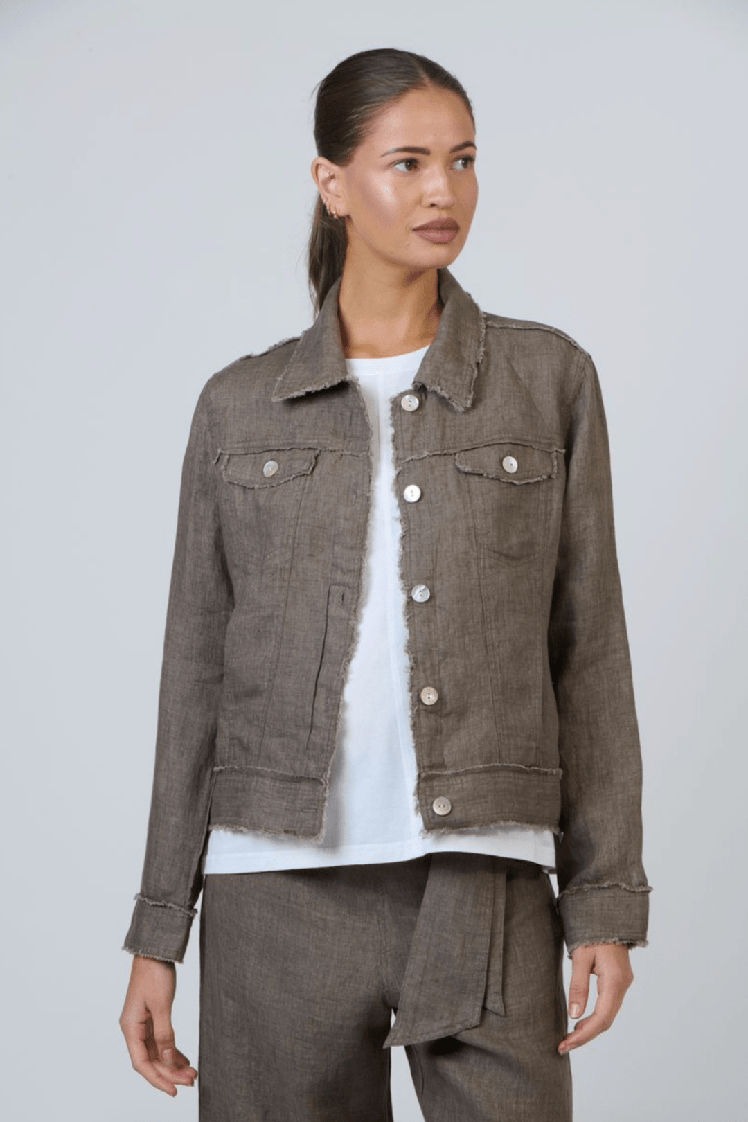 Lucy Linen Jacket - Cigar - OJ6 - Pizazz BoutiqueNaturals By O & J