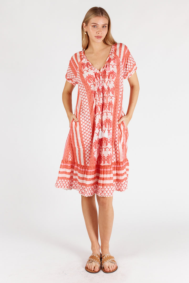 Blakely Shirred Dress - Melon - LL45