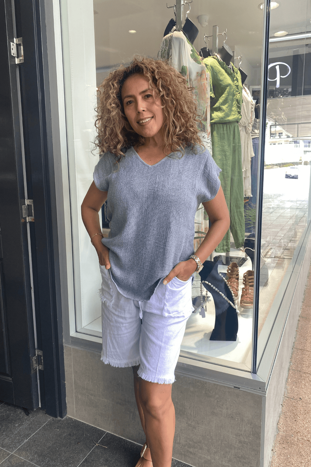 Lyra Hessian Top - Slate Blue - CB34 - Pizazz BoutiqueCarbon The Label