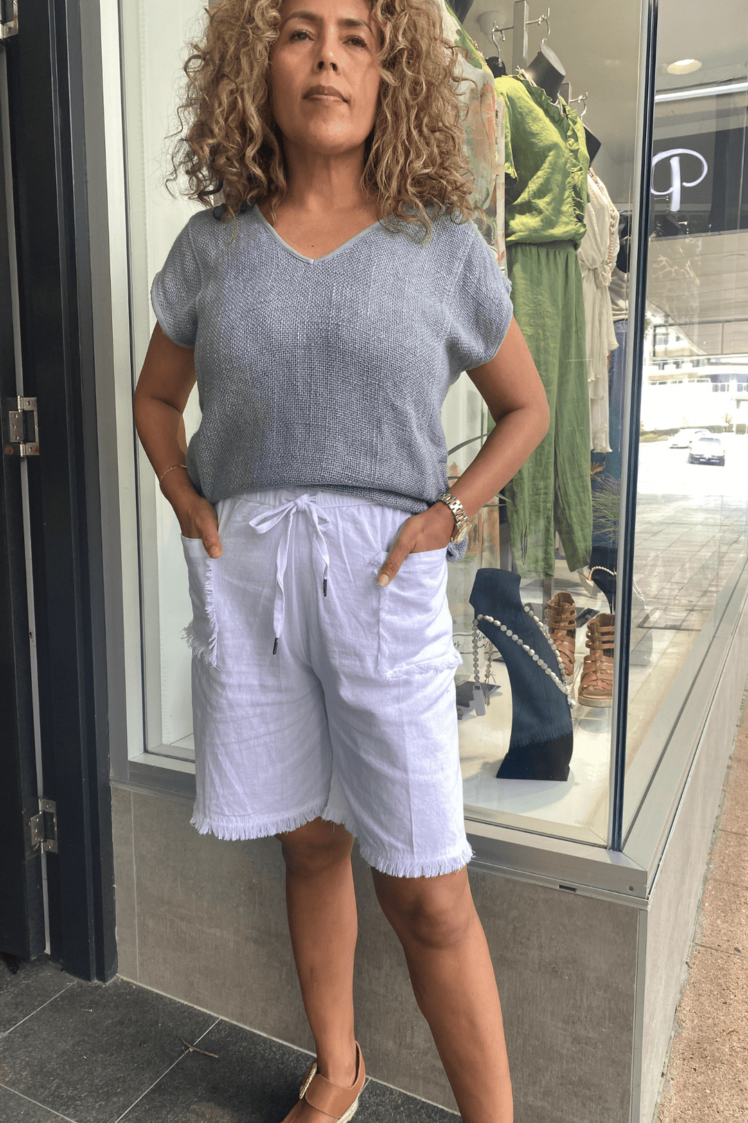 Lyra Hessian Top - Slate Blue - CB34 - Pizazz BoutiqueCarbon The Label