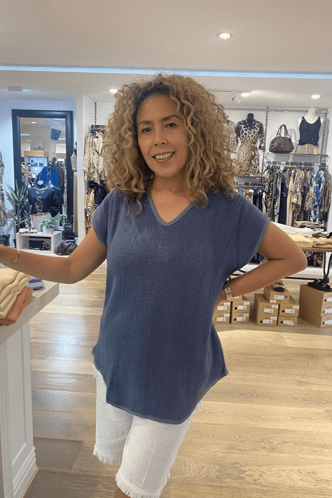 Lyra Hessian Top - Storm Blue - CB34 - Pizazz BoutiqueCarbon The Label