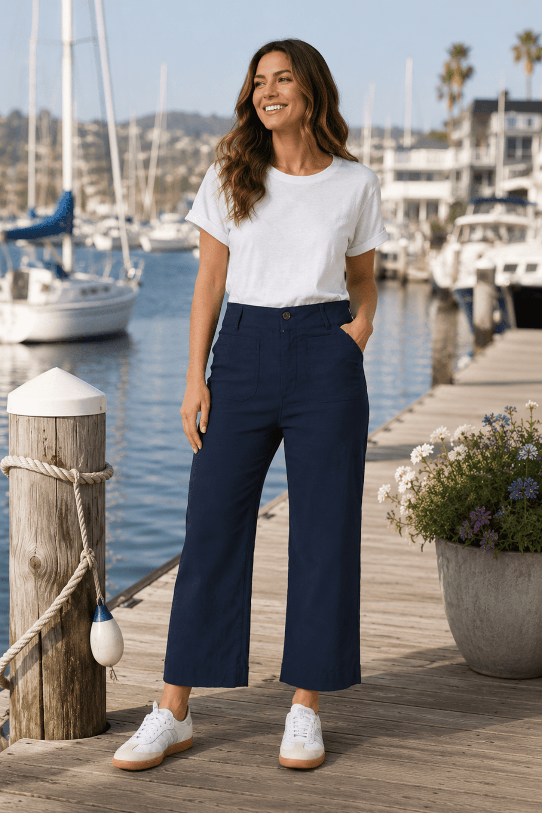 Marine Wide Leg Pants - Navy - TZ44 - Pizazz BoutiqueThreadz