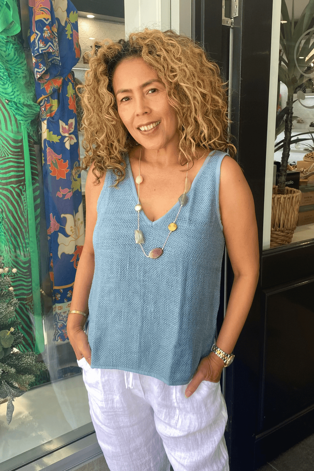 Mimi Hessian Singlet - Slate blue - CB43 - Pizazz BoutiqueCarbon The Label