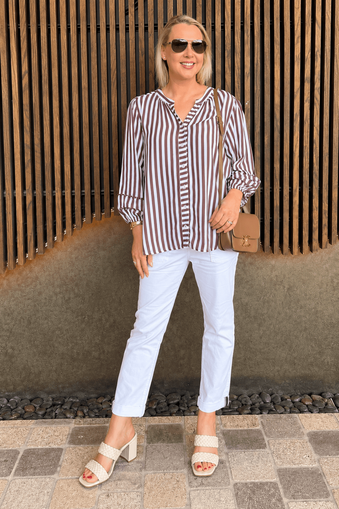 Montecito Stripe Top - Coffee - Pizazz BoutiqueThreadz