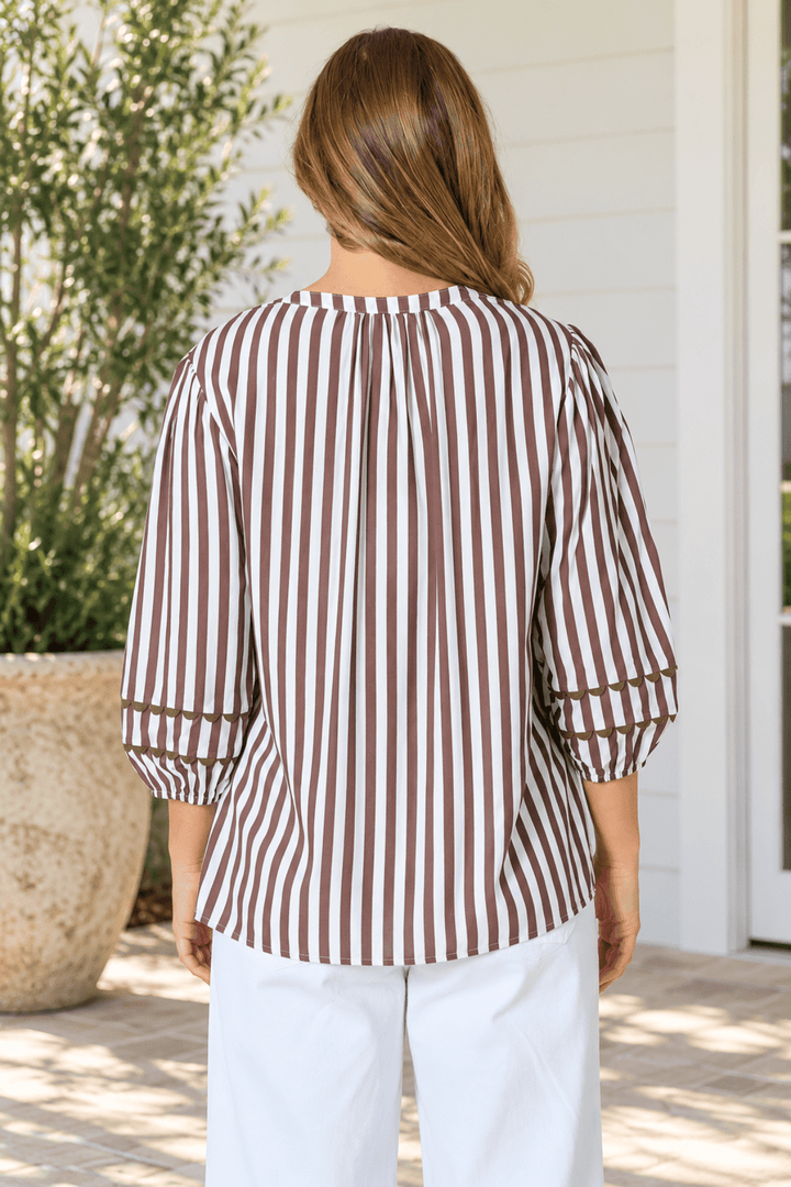 Montecito Stripe Top - Coffee - Pizazz BoutiqueThreadz