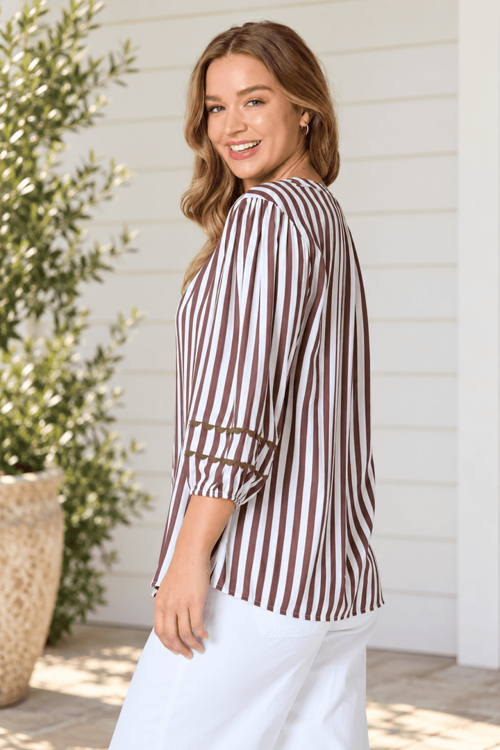 Montecito Stripe Top - Coffee - Pizazz BoutiqueThreadz