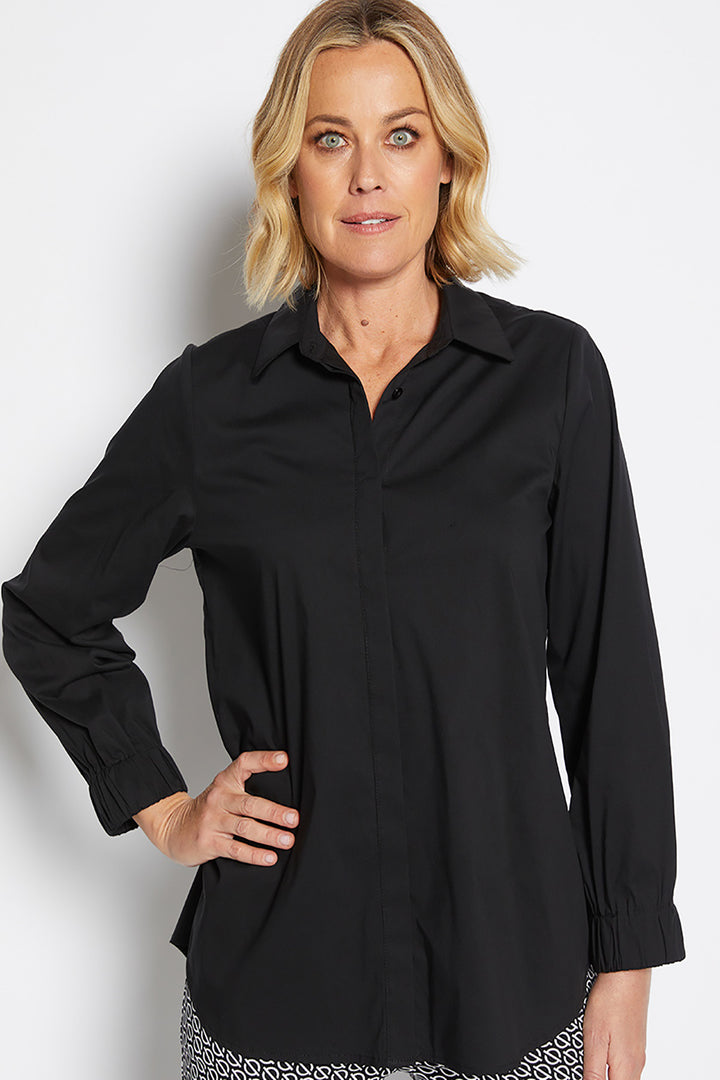 natalie shirt in black by philosophy front view