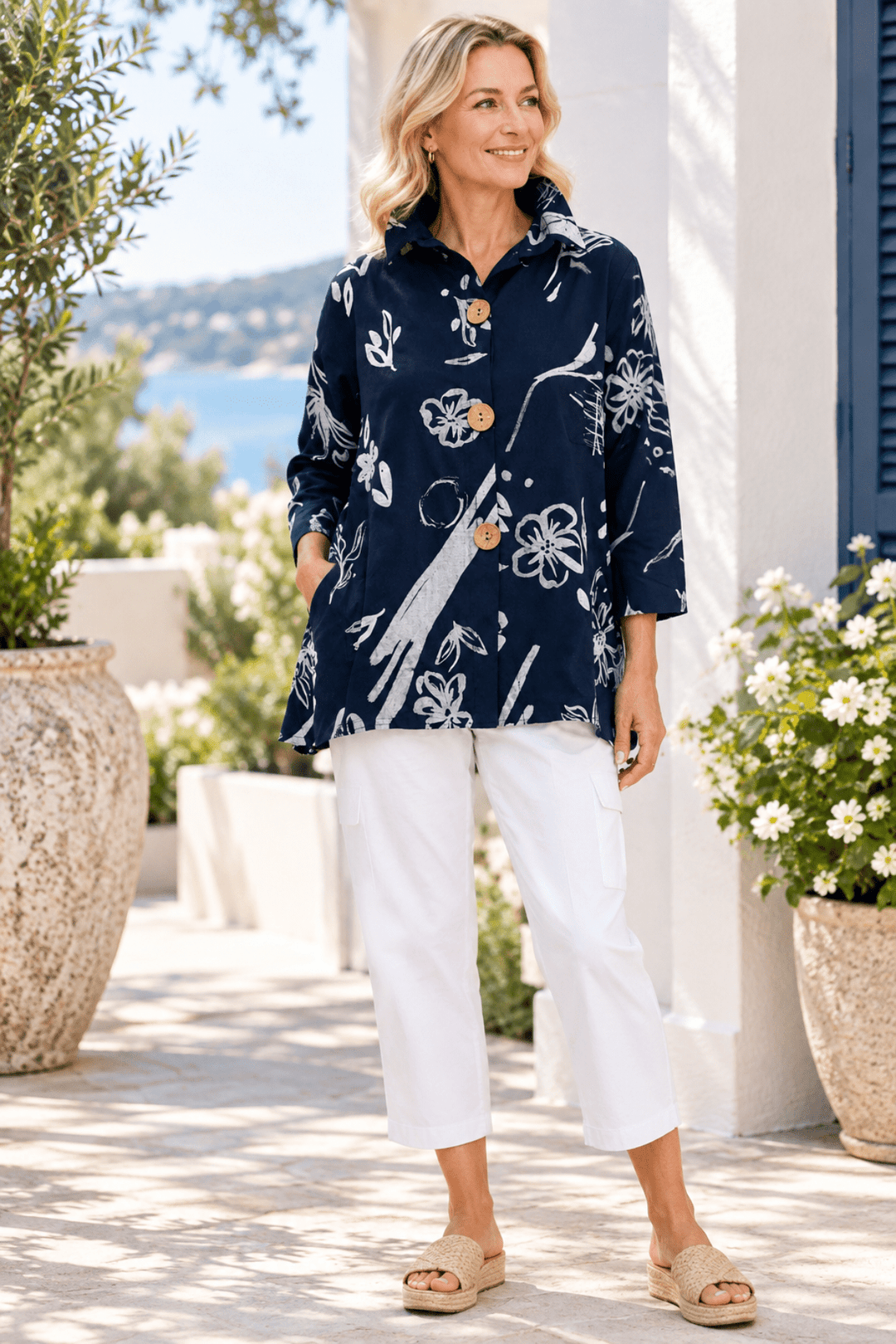 Navy Blossom Shirt - W9 - Pizazz BoutiqueWhispers