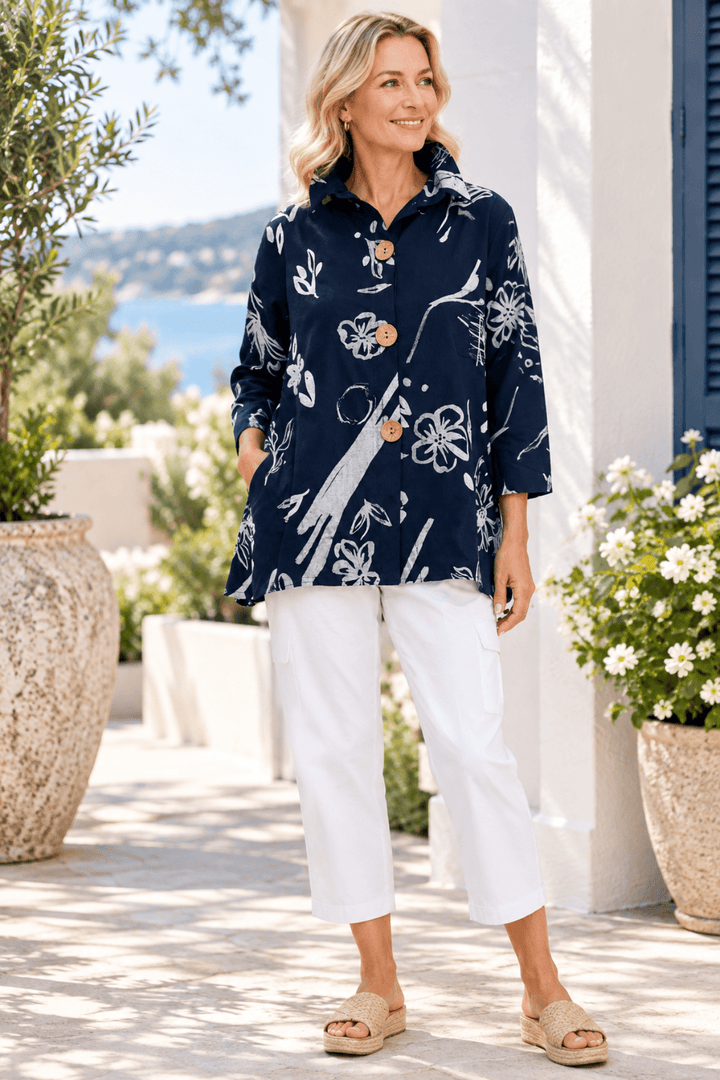 Navy Blossom Shirt - W9 - Pizazz BoutiqueWhispers