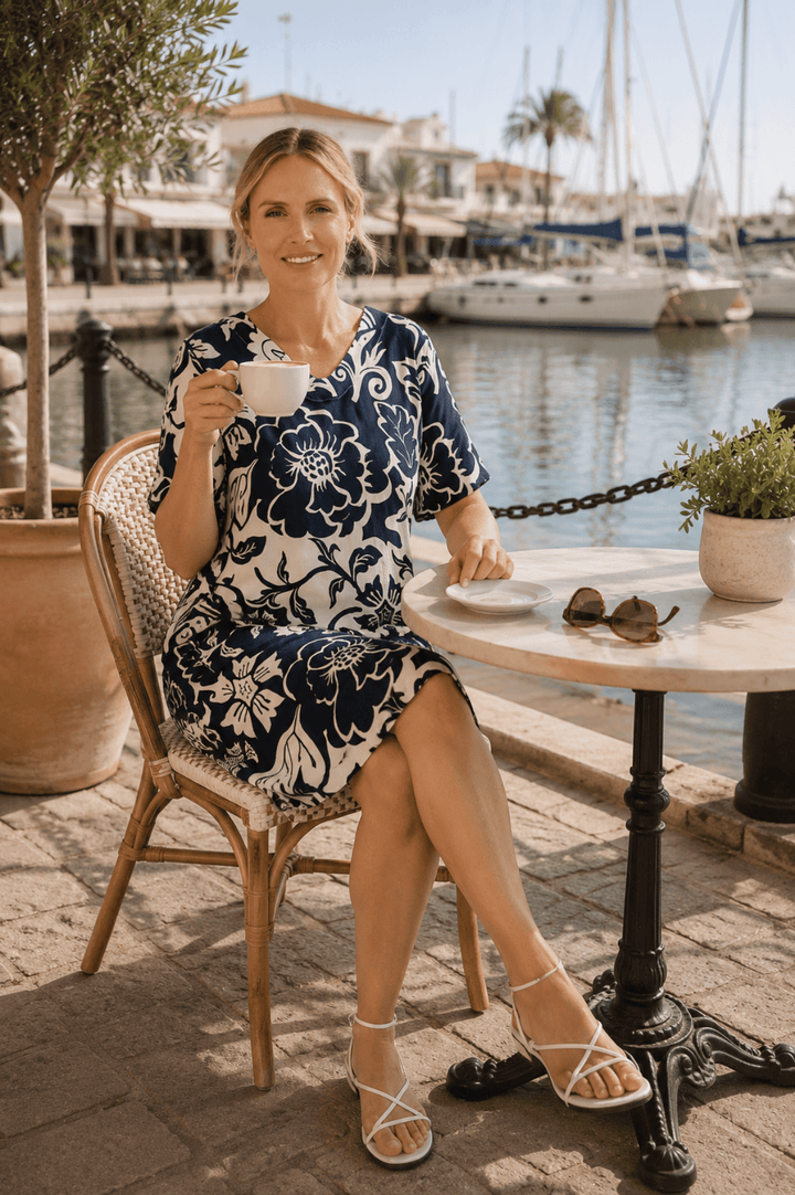 Navy Vine Linen Dress - SS56 - Pizazz BoutiqueSee Saw