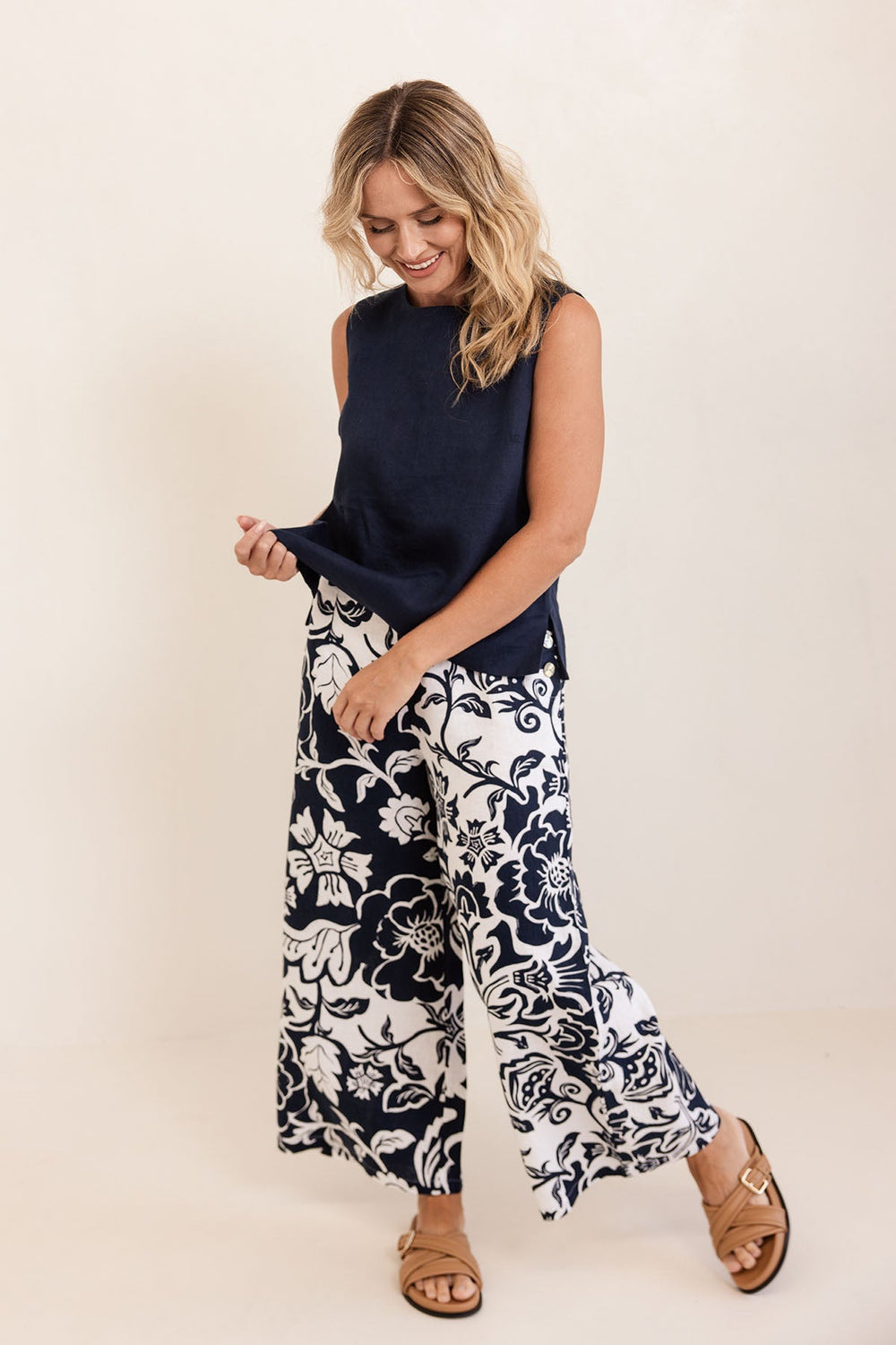 Navy Vine Palazzo Pants - SS50 - Pizazz BoutiqueSee Saw