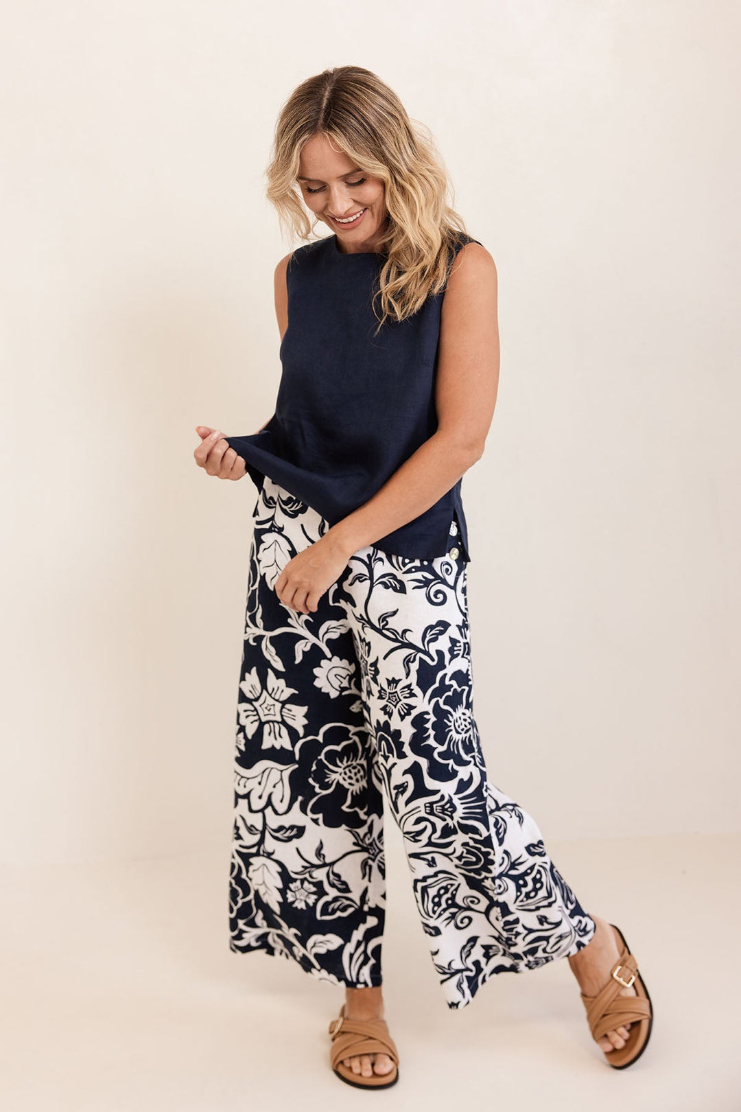 Navy Vine Palazzo Pants - SS50 - Pizazz BoutiqueSee Saw
