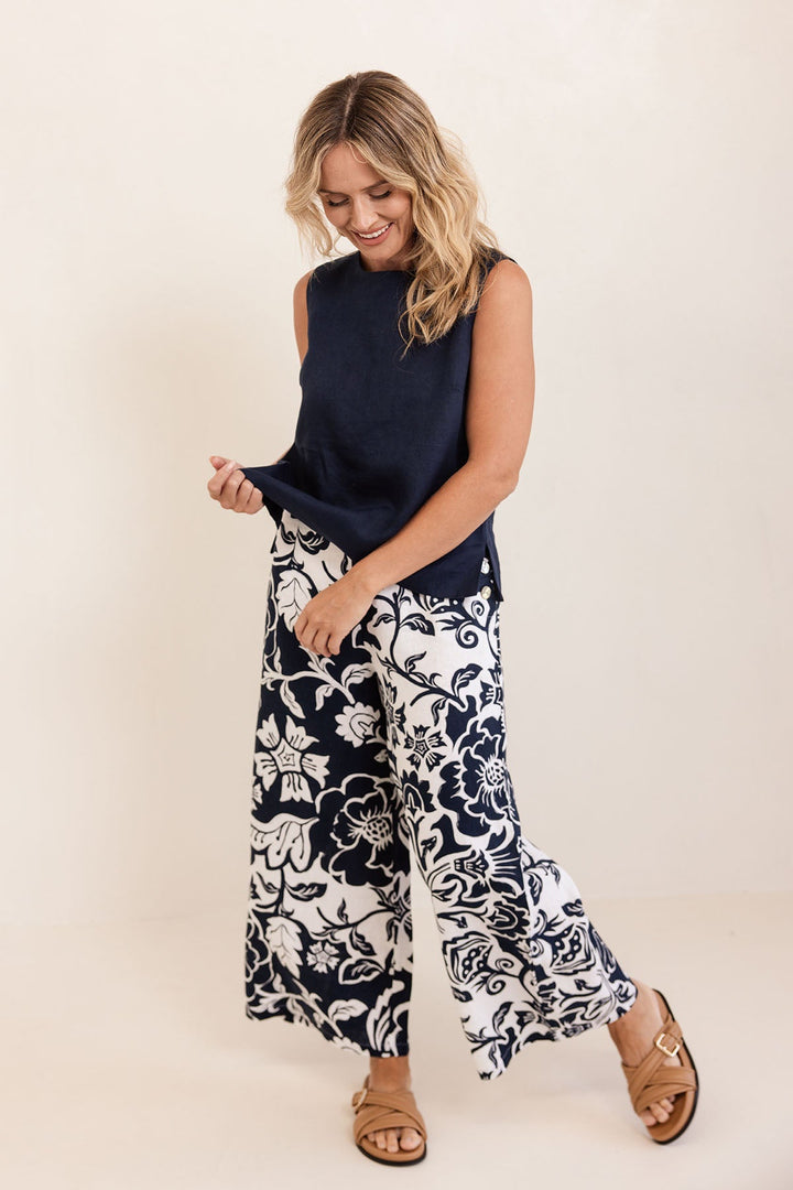 Navy Vine Palazzo Pants - SS50 - Pizazz BoutiqueSee Saw