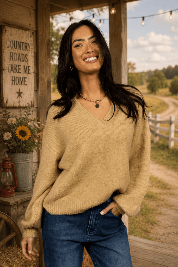 Nouveau V Neck - Latte - HM6 - Pizazz BoutiqueHumidity