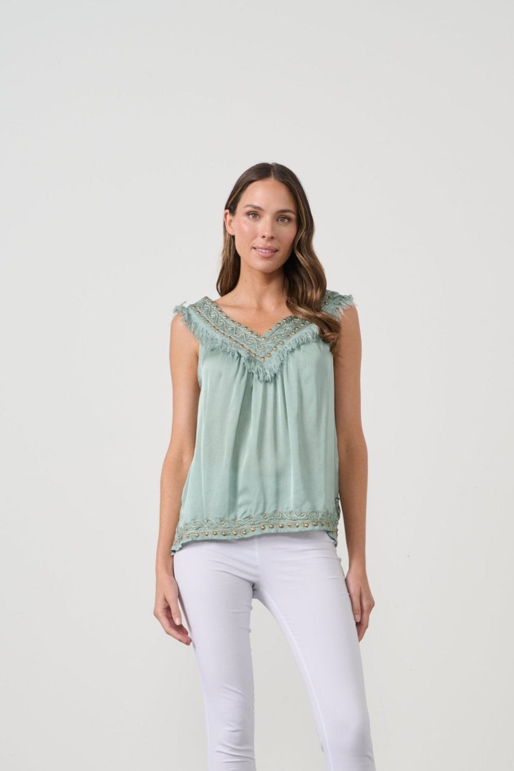 Nyx Fringe Neck Top - Seafoam - CJ20 - Pizazz BoutiqueCaju