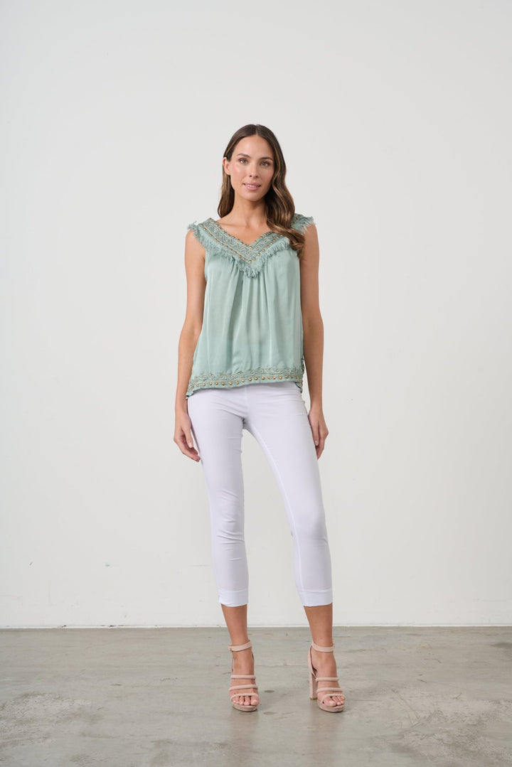 Nyx Fringe Neck Top - Seafoam - CJ20 - Pizazz BoutiqueCaju