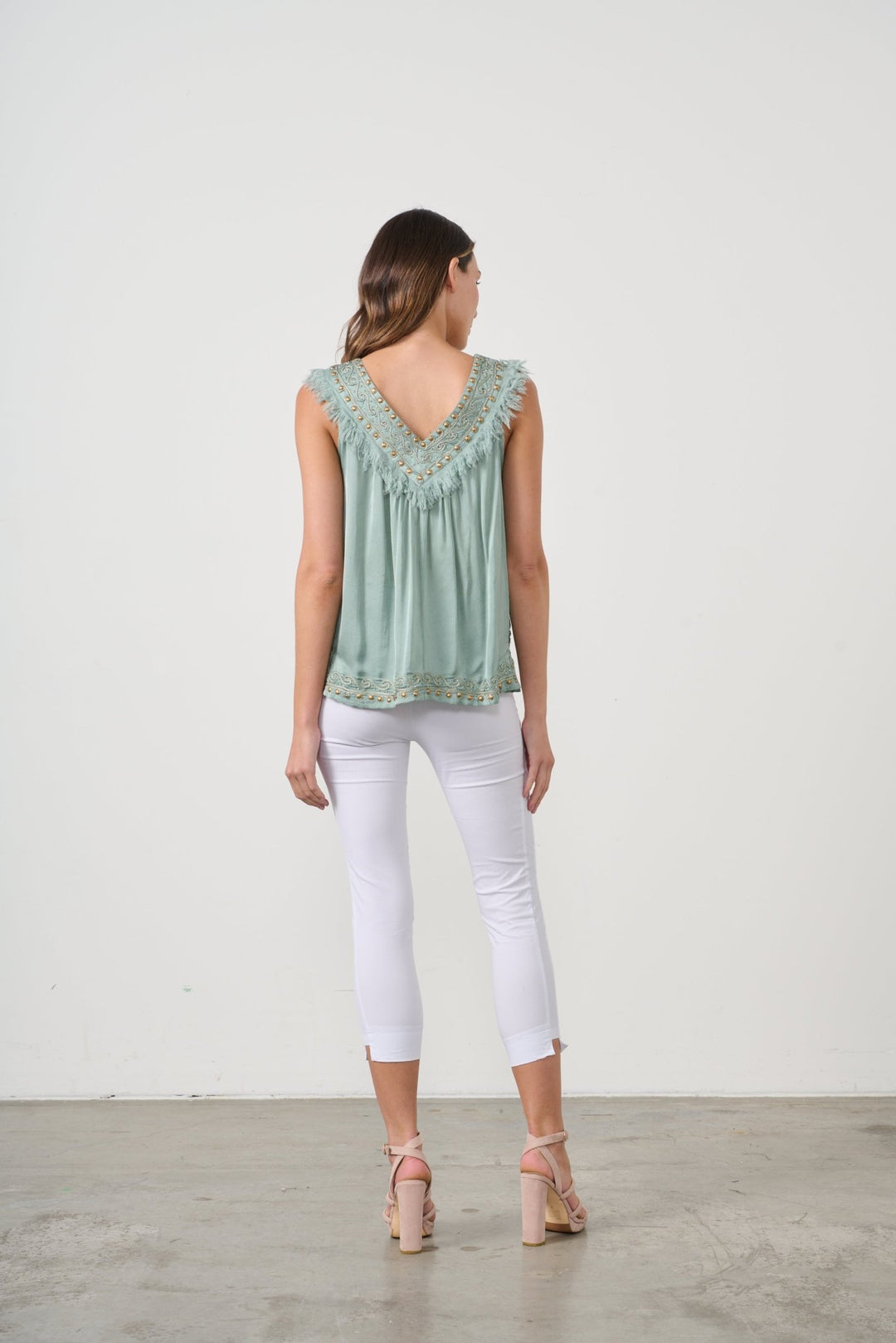 Nyx Fringe Neck Top - Seafoam - CJ20 - Pizazz BoutiqueCaju