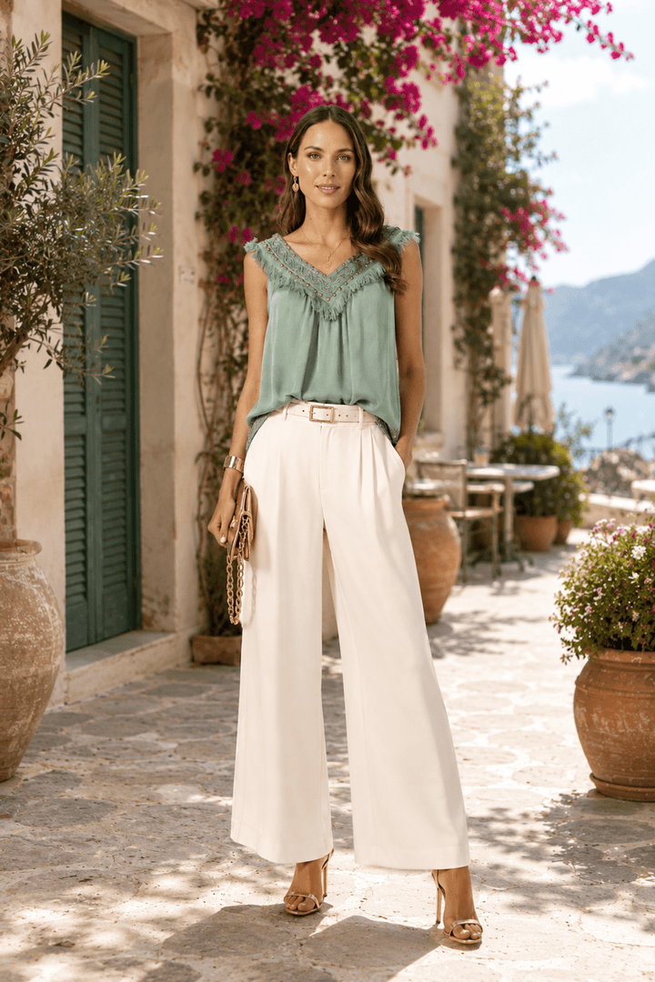 Nyx Fringe Neck Top - Seafoam - CJ20 - Pizazz BoutiqueCaju