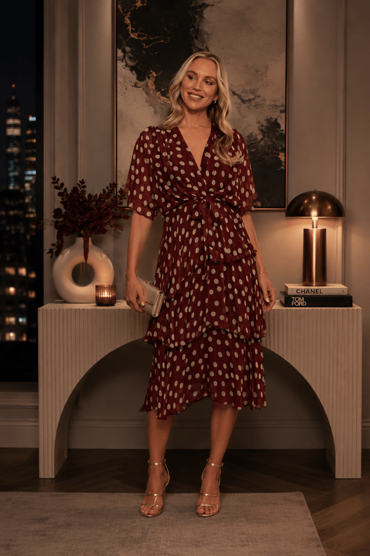 Octavia Spot Dress - Wine - AE11 - Pizazz BoutiqueAE Luxe