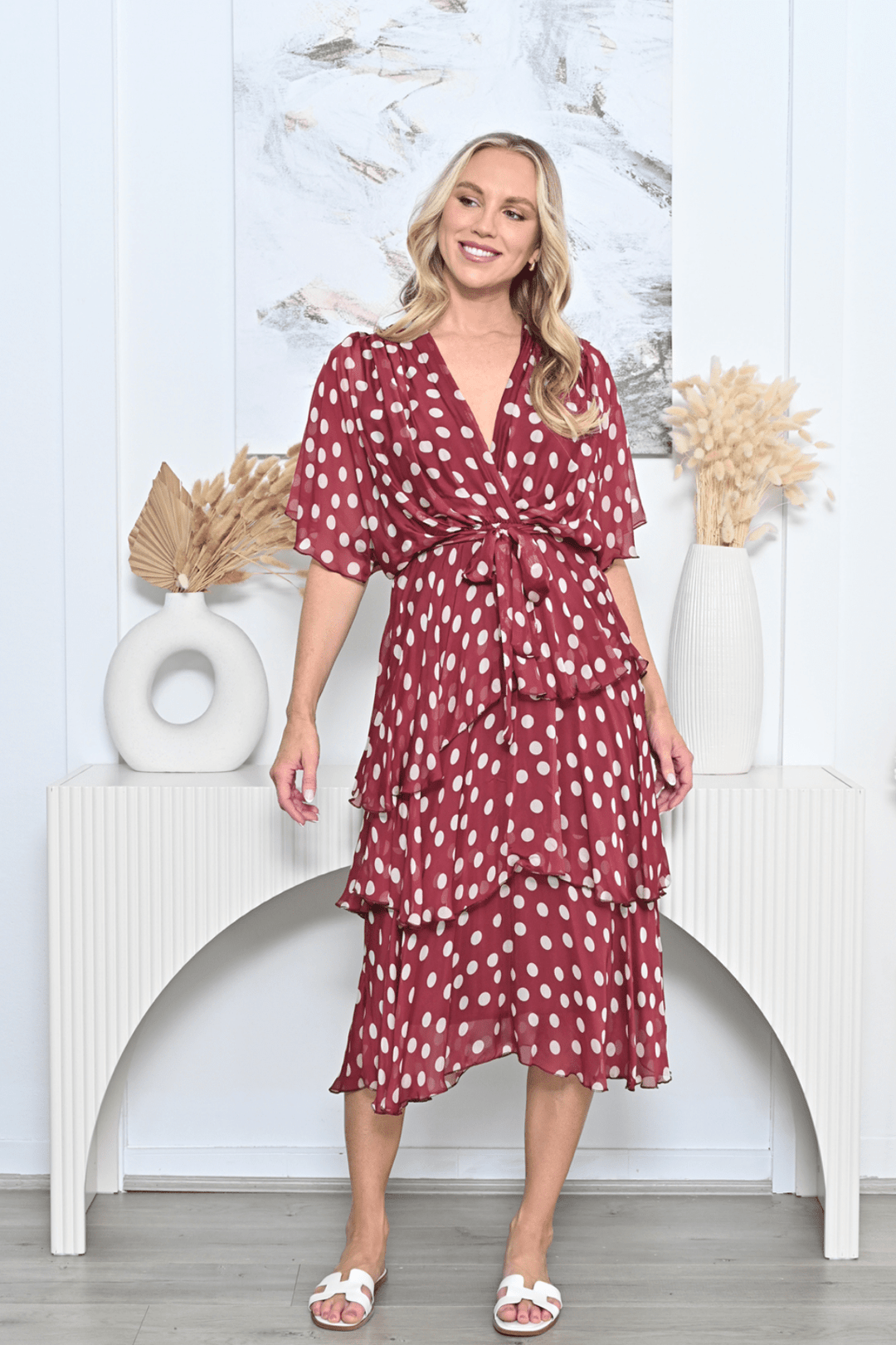 Octavia Spot Dress - Wine - AE11 - Pizazz BoutiqueAE Luxe