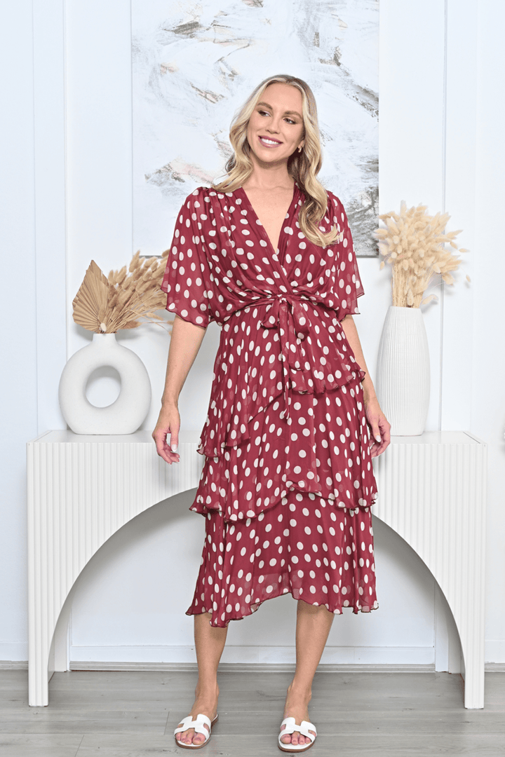 Octavia Spot Dress - Wine - AE11 - Pizazz BoutiqueAE Luxe