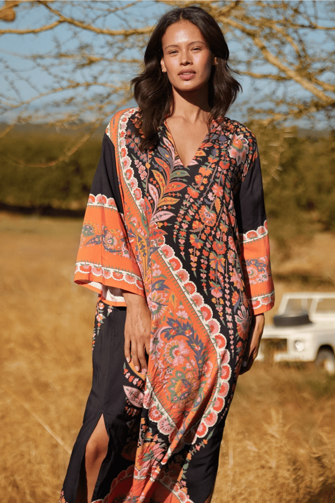 Paisley Floral Kaftan - Black - M3 - Pizazz BoutiqueMiss June
