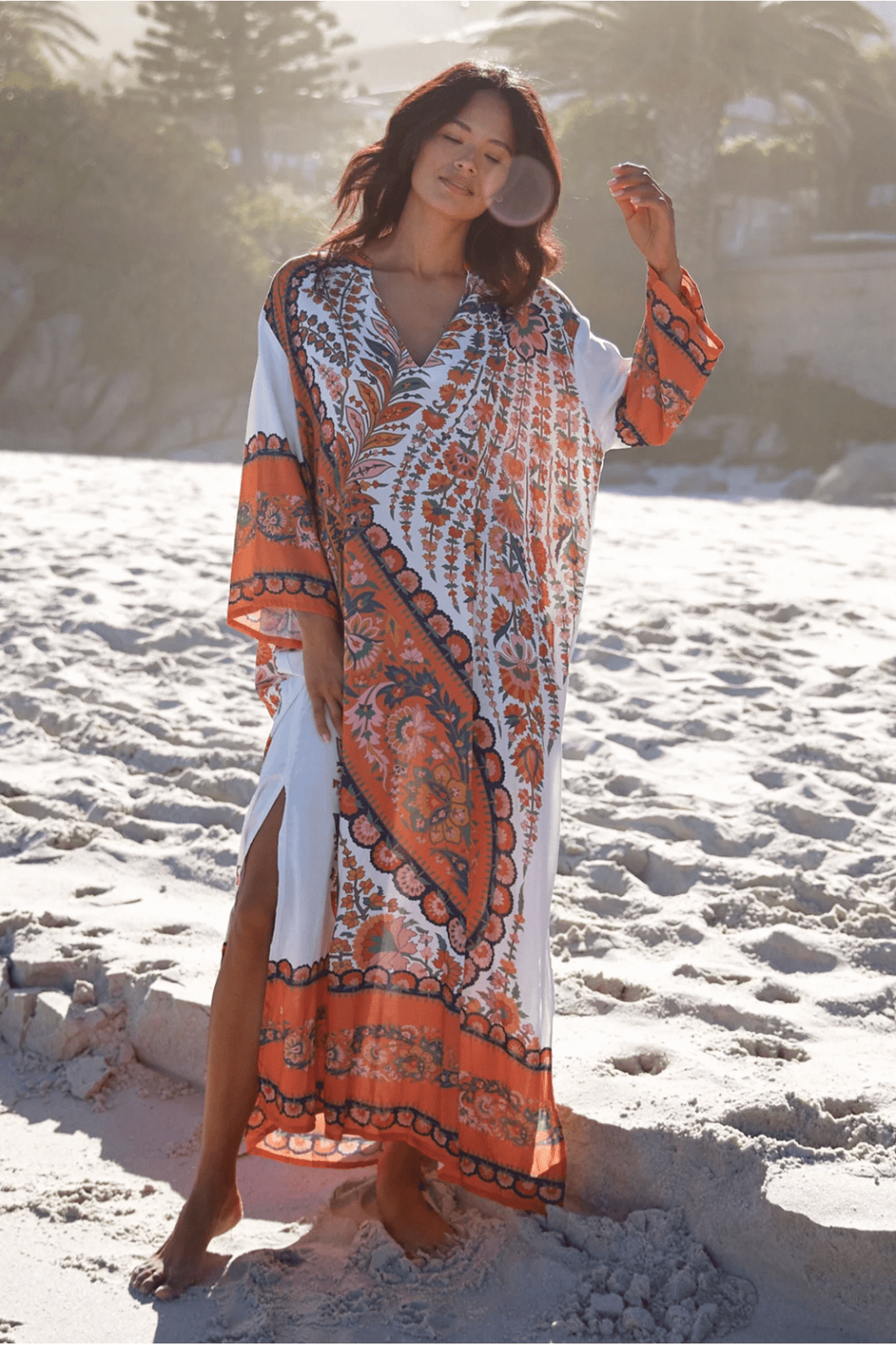 Paisley Floral Kaftan - Ivory - M3 - Pizazz BoutiqueMiss June