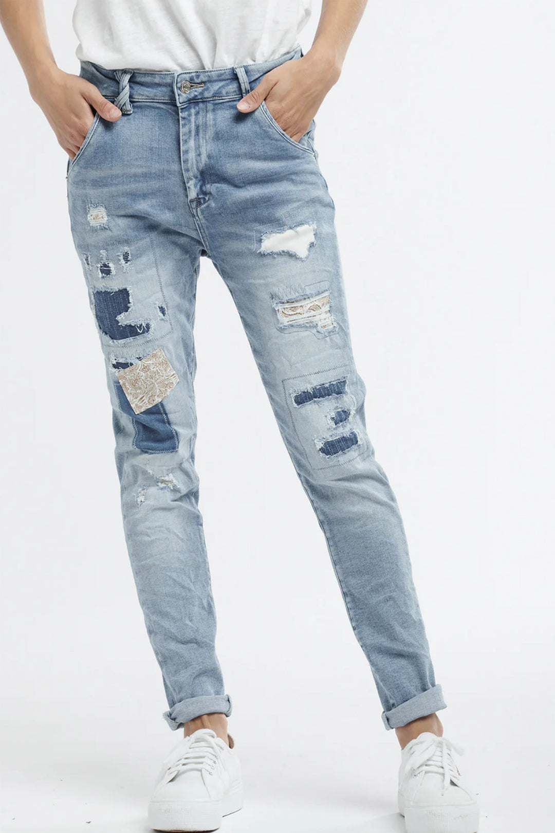 Brand Italian Star  Colour Light Washed Denim Patch Detail