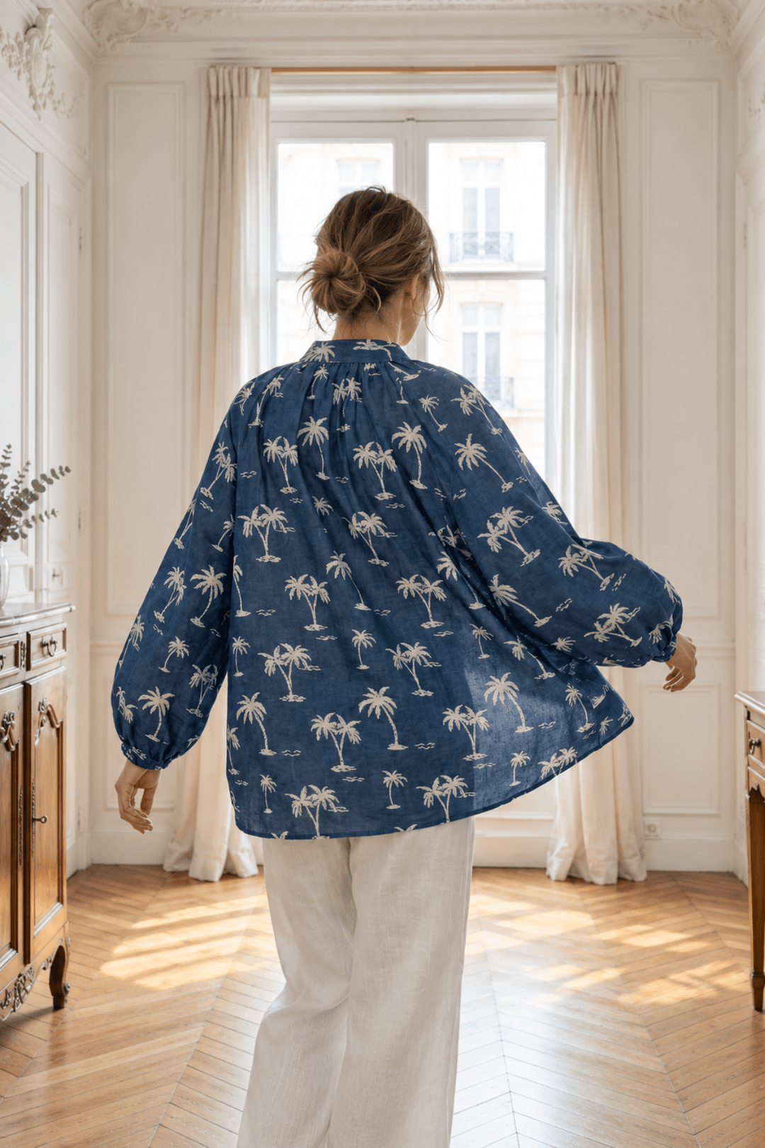 Palm Print Denim Shirt - KL3 - Pizazz BoutiqueKiik Luxe