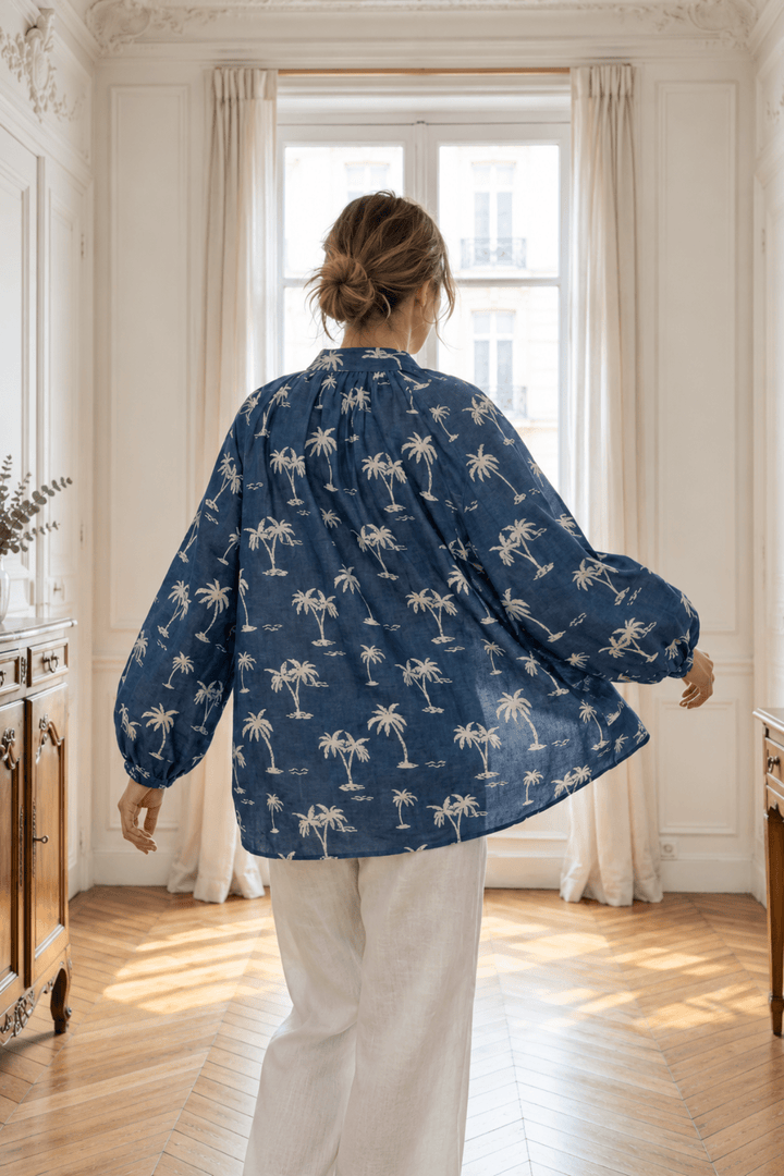 Palm Print Denim Shirt - KL3 - Pizazz BoutiqueKiik Luxe