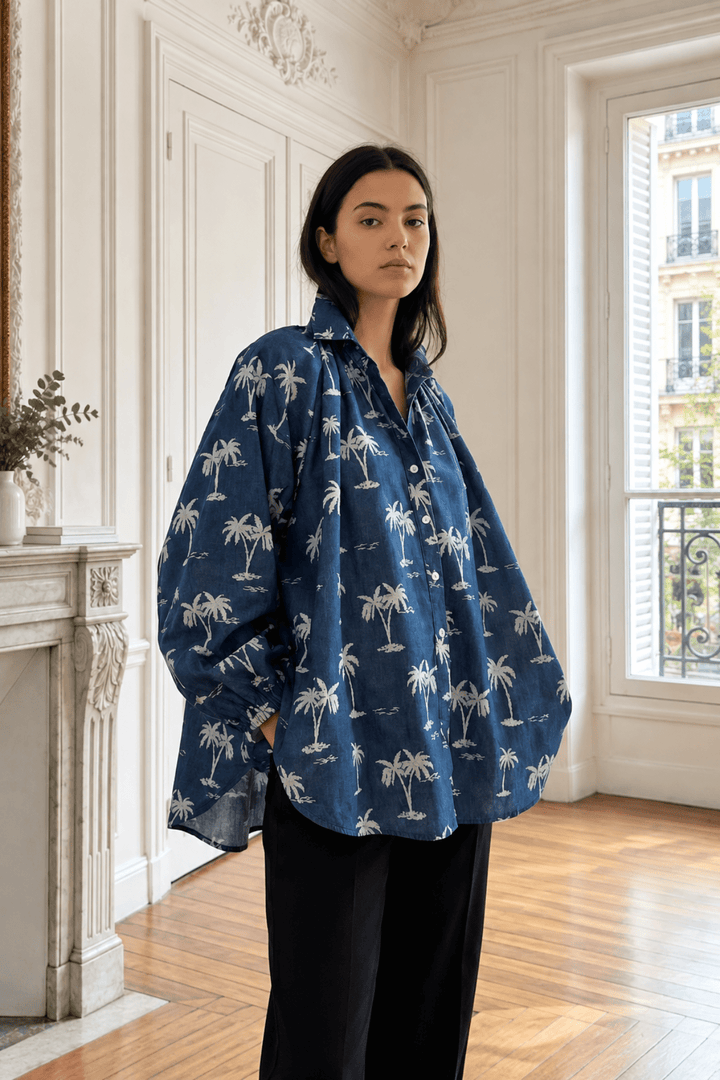 Palm Print Denim Shirt - KL3 - Pizazz BoutiqueKiik Luxe