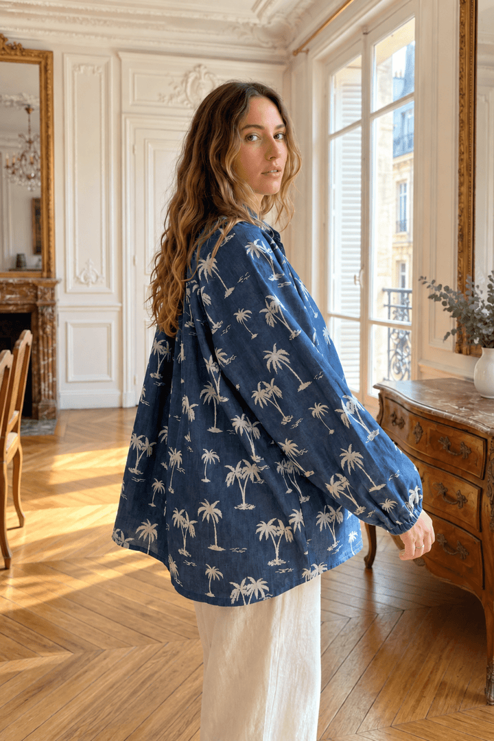 Palm Print Denim Shirt - KL3 - Pizazz BoutiqueKiik Luxe