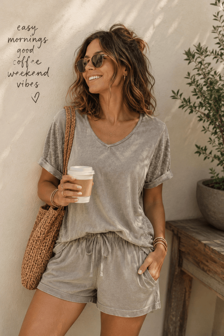 Panelled Top - Grey - CJ13 - Pizazz BoutiqueCaju